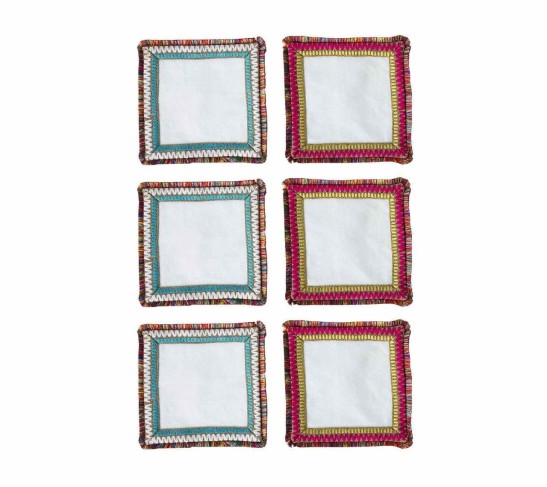 Spectrum Cocktail Napkins in White & Multi, Set of 6 in a Gift Box