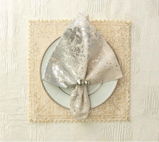 Stamped Reversible Placemat in Silver & Gold, Set of 4