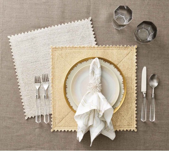 Stamped Reversible Placemat in Silver & Gold, Set of 4