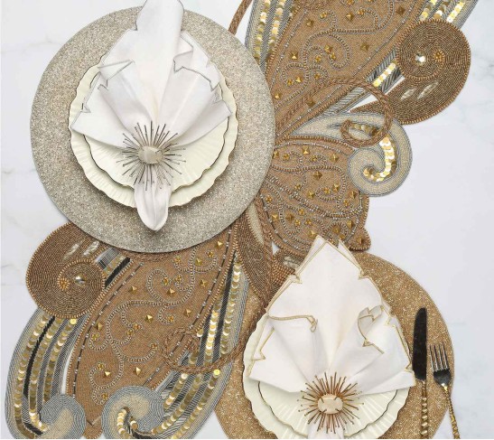 Art Nouveau Table Runner in Silver & Gold