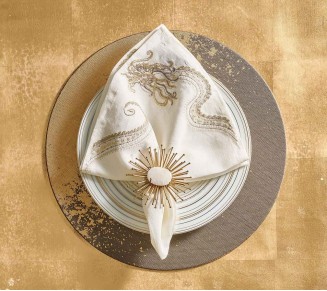 Imperial Dragon Napkin in White, Gold & Silver, Set of 4