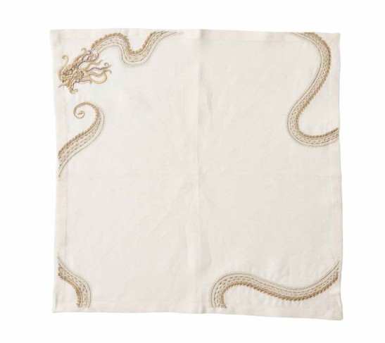 Imperial Dragon Napkin in White, Gold & Silver, Set of 4