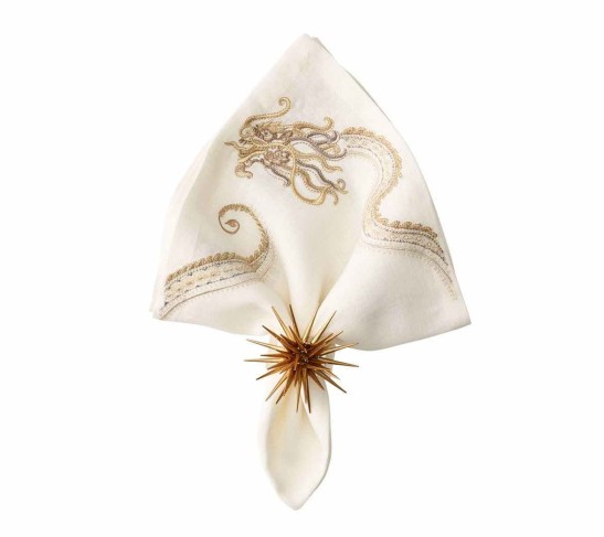 Imperial Dragon Napkin in White, Gold & Silver, Set of 4