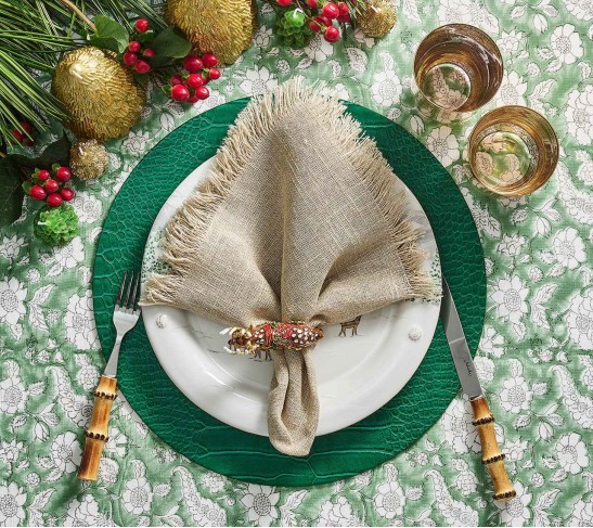Dasher Napkin Rings in Brown & Multi, Set of 4 in a Gift Box