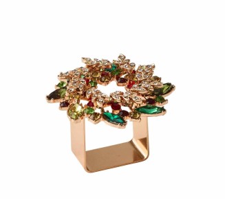 Gem Wreath Napkin Rings in Red, Green, & Gold, Set of 4 in a Gift Box