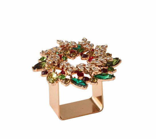 Gem Wreath Napkin Rings in Red, Green, & Gold, Set of 4 in a Gift Box