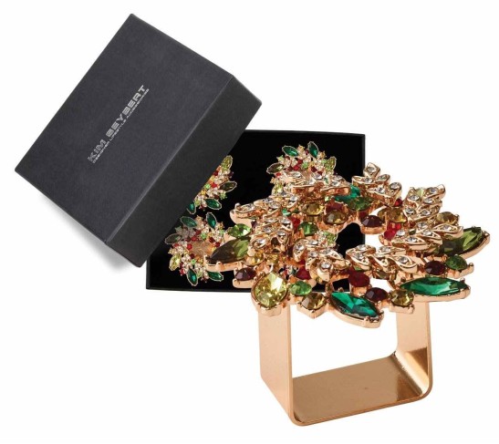 Gem Wreath Napkin Rings in Red, Green, & Gold, Set of 4 in a Gift Box