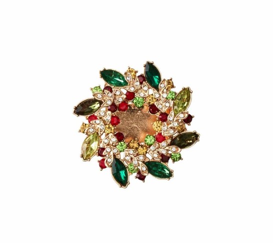 Gem Wreath Napkin Rings in Red, Green, & Gold, Set of 4 in a Gift Box
