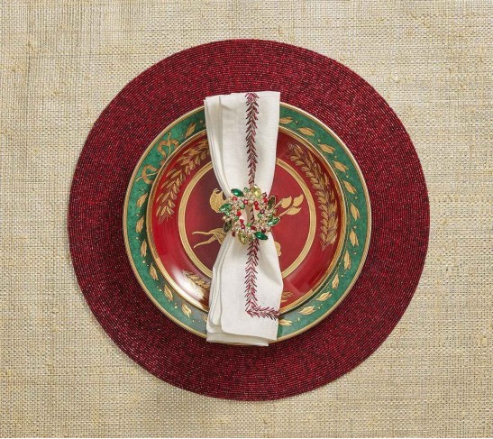 Gem Wreath Napkin Rings in Red, Green, & Gold, Set of 4 in a Gift Box
