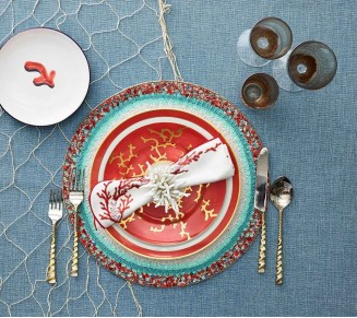 Amalfi Placemat in White, Turquoise & Coral, Set of 4