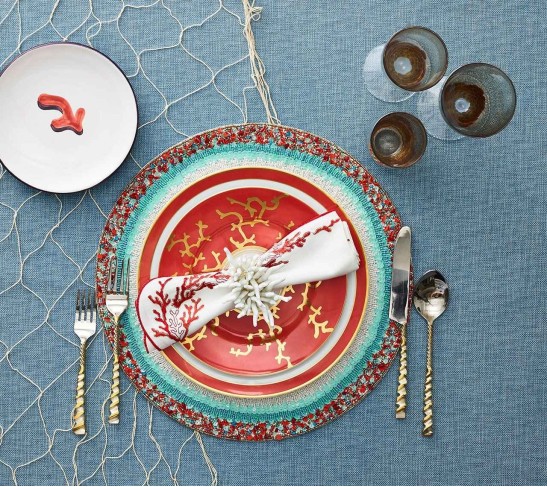 Amalfi Placemat in White, Turquoise & Coral, Set of 4