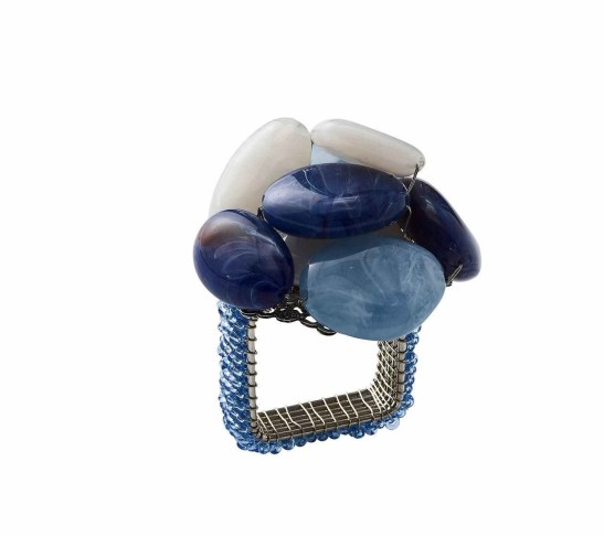 Sea Stone Napkin Ring in Navy, Set of 4