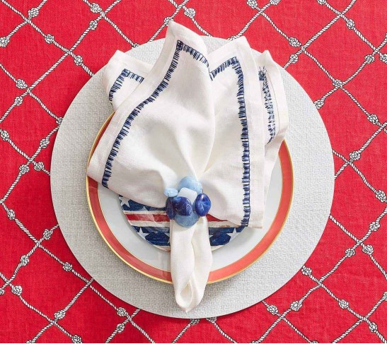Sea Stone Napkin Ring in Navy, Set of 4