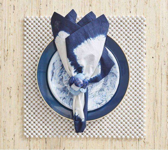 Sea Stone Napkin Ring in Navy, Set of 4