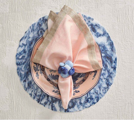 Sea Stone Napkin Ring in Navy, Set of 4