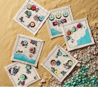 Beach Day Cocktail Napkins in Natural & Multi , Set of 6 in a Gift Box