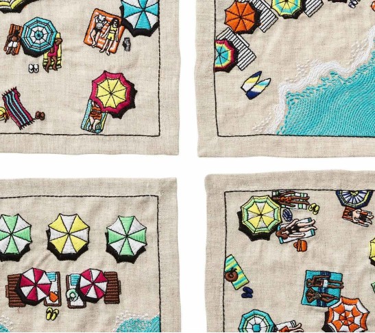 Beach Day Cocktail Napkins in Natural & Multi , Set of 6 in a Gift Box
