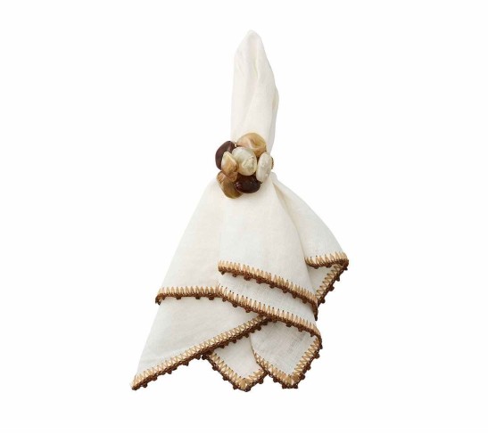 Knotted Edge Napkin in White, Natural & Brown, Set of 4