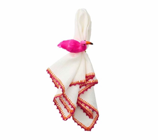 Knotted Edge Napkin in White, Pink & Orange, Set of 4