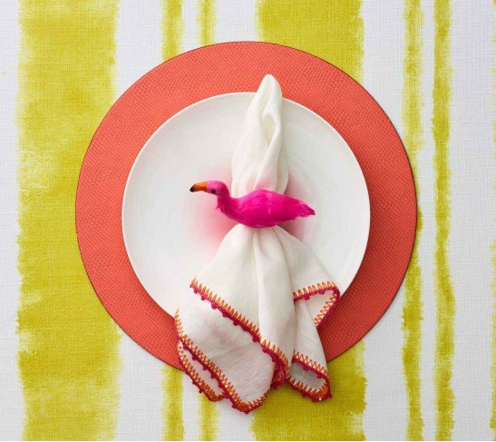 Knotted Edge Napkin in White, Pink & Orange, Set of 4