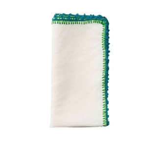 Knotted Edge Napkin in White, Turquoise & Green, Set of 4