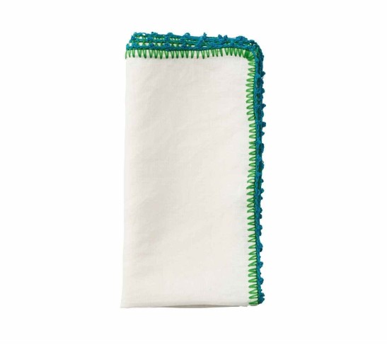 Knotted Edge Napkin in White, Turquoise & Green, Set of 4
