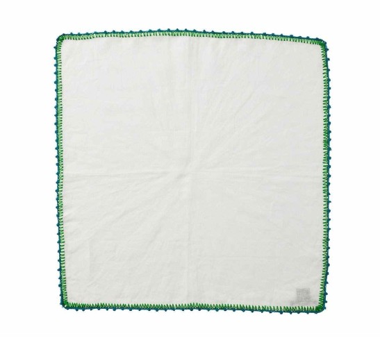 Knotted Edge Napkin in White, Turquoise & Green, Set of 4