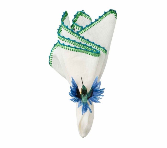 Knotted Edge Napkin in White, Turquoise & Green, Set of 4