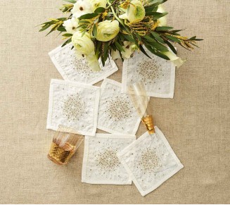 Starburst Cocktail Napkins in White, Gold & Silver, Set of 6 in a Gift Box