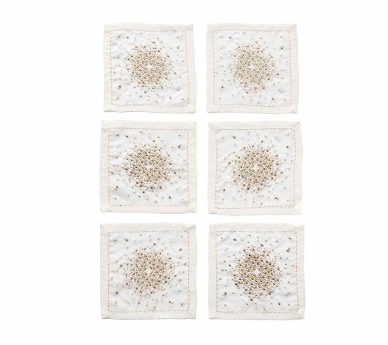 Starburst Cocktail Napkins in White, Gold & Silver, Set of 6 in a Gift Box