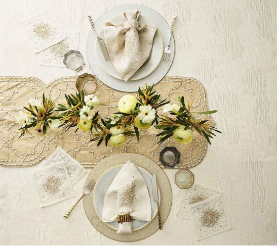 Starburst Cocktail Napkins in White, Gold & Silver, Set of 6 in a Gift Box