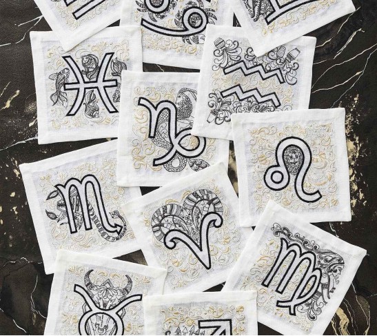 Astro Cocktail Napkins in White & Multi, Set of 12 in a Gift Box