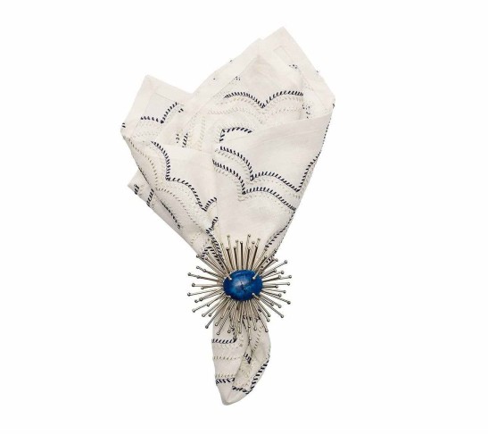 Tangier Napkin in White & Navy, Set of 4