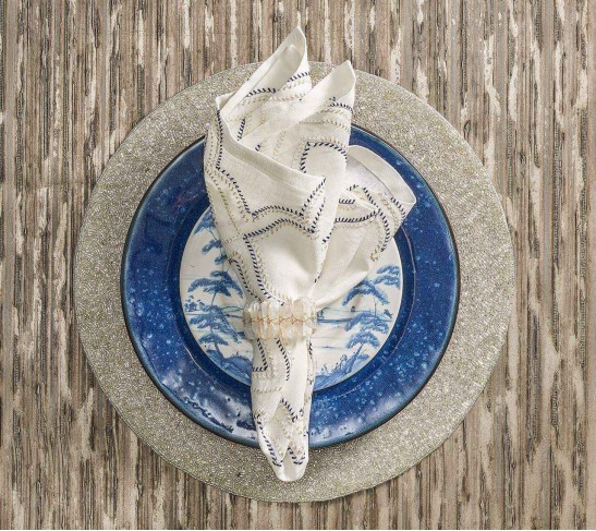Tangier Napkin in White & Navy, Set of 4
