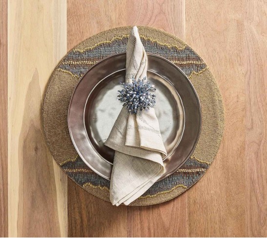 Brilliant Napkin Ring in Midnight & Silver, Set of 4