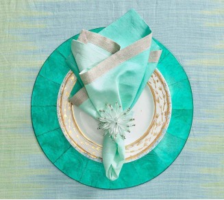 Dip Dye Napkin in Mint & Silver, Set of 4