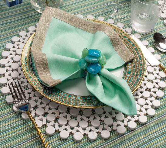 Dip Dye Napkin in Mint & Silver, Set of 4