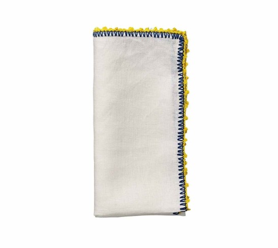 Knotted Edge Napkin in White, Blue & Yellow, Set of 4