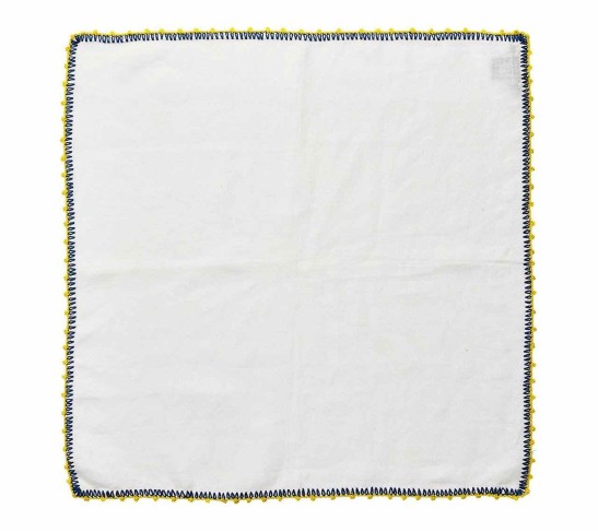Knotted Edge Napkin in White, Blue & Yellow, Set of 4