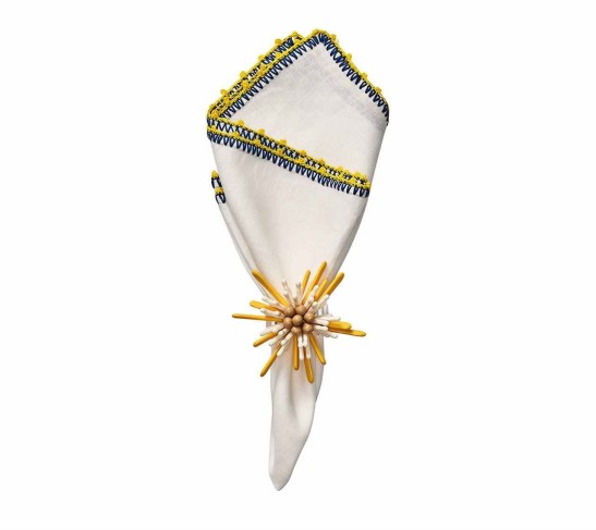 Knotted Edge Napkin in White, Blue & Yellow, Set of 4