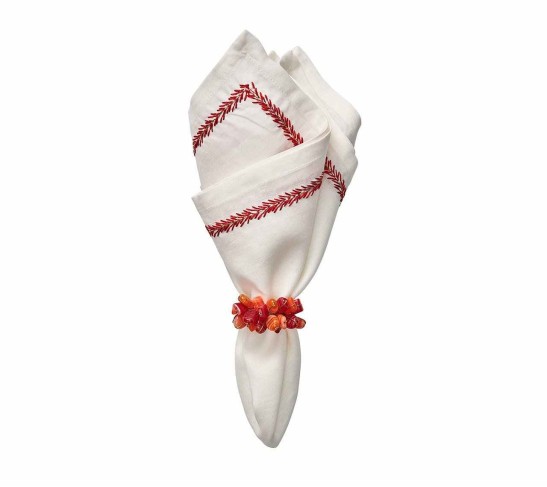 Jardin Napkin in White & Coral, Set of 4