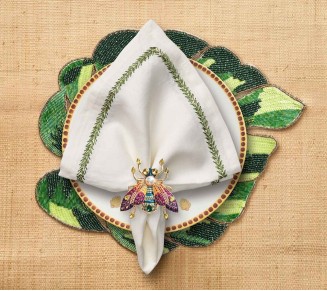 Jardin Napkin in White & Green, Set of 4