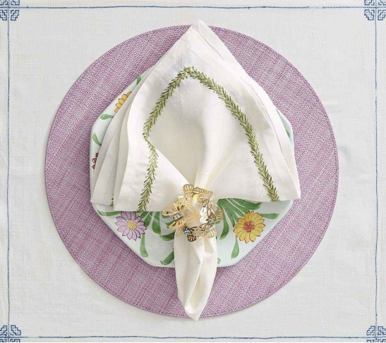 Jardin Napkin in White & Green, Set of 4