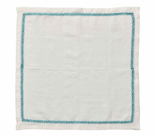 Jardin Napkin in White & Turquoise, Set of 4