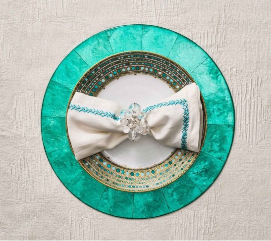 Jardin Napkin in White & Turquoise, Set of 4