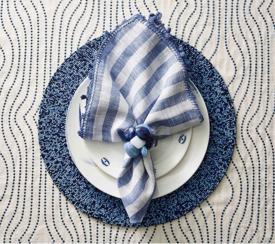 Linea Napkin in White & Blue, Set of 4