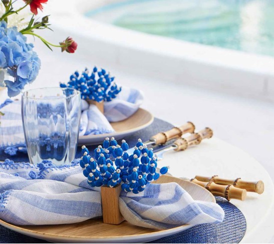 Linea Napkin in White & Blue, Set of 4