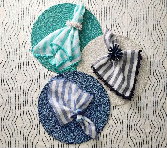 Linea Napkin in White & Blue, Set of 4