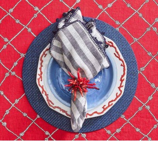 Linea Napkin in White & Navy, Set of 4