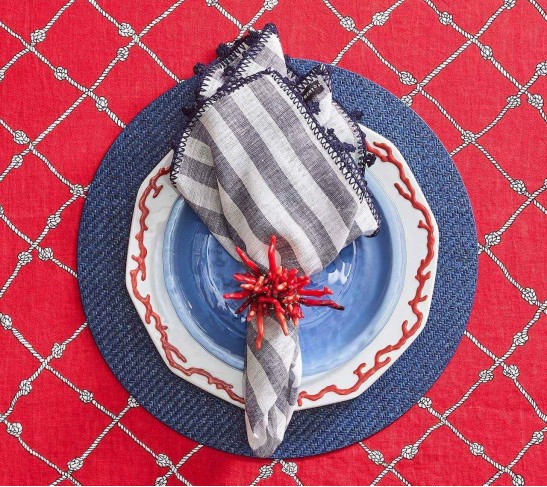 Linea Napkin in White & Navy, Set of 4